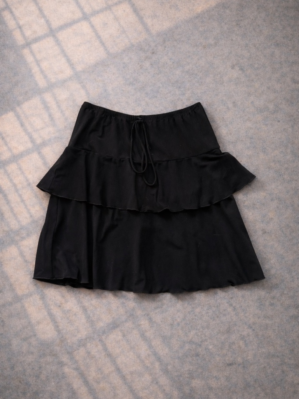 Y2K Coquette Black Ruffle Mini Skirt Drawstring Waist Soft Girl